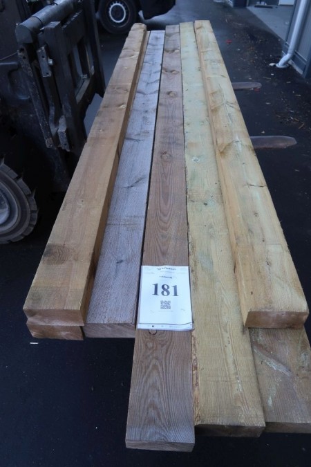 27 meter tømmer. Trykimprægneret. 80x155 mm. Længde: 4/360, 3/420 cm