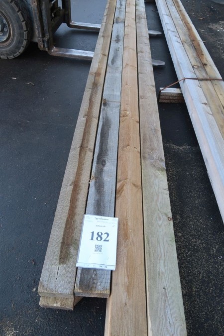 43,5 Meter Holz. Druckbehandelt. 65 x 130 mm. Länge: 2/420, 1/480, 5/600 cm