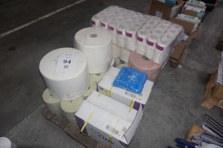 Large lot of toilet paper + workshop roll paper + latex gloves