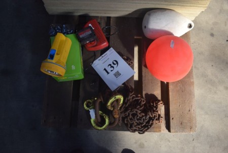 Mixed lot - 2 buoys / fender, Milwaukee charger and battery + 1 pc. 2-throw chain + flashlight with 8 new batteries