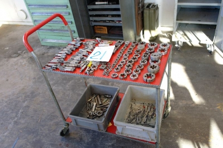 Lot various cutting tools. Trolley