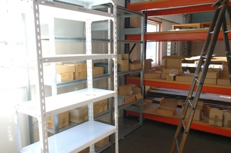 3 section steel shelving with content
