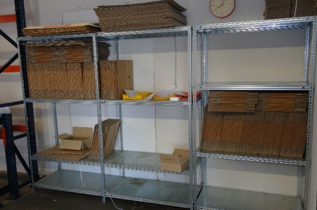 3 section steel shelving containing cardboard boxes