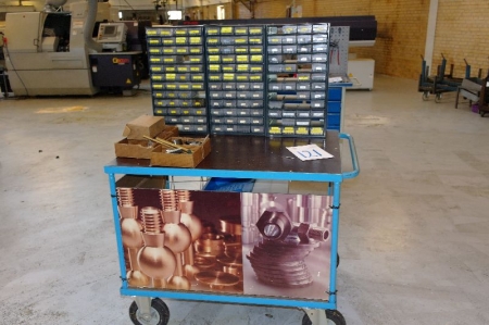 Trolley with 3 assortment cabinets containing drills, reamers and taps, etc.
