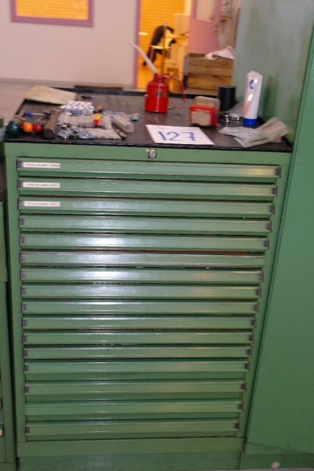 Drawer section with drills, tool posts, various cutting tools, etc.