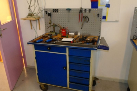 Workshop trolley, Blika, with tool panel containing various hand tools