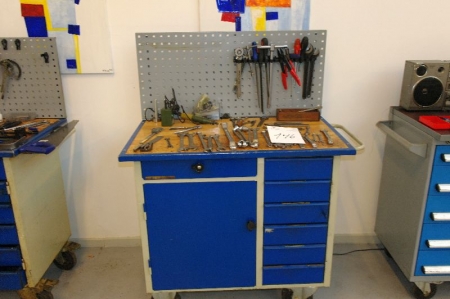 Værkstedsvogn, Blika, med værktøjstavle med indhold af div håndværktøj