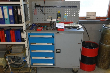 Tool Wagon, Bott, on wheels with tool panel + content of various hand tools, tool posts, etc.