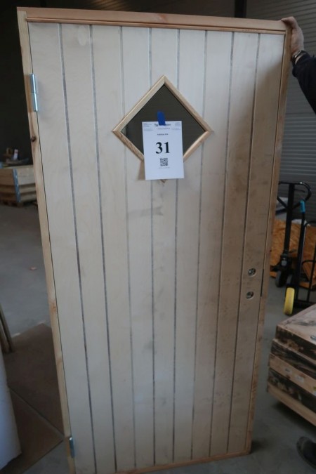 Outhouse door with window, left out, untreated, H205xB95 cm, frame width 9.5 cm