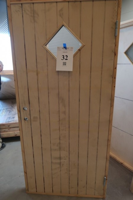 Outhouse door with window, right out, untreated, H205xB95 cm, frame width 9.5 cm