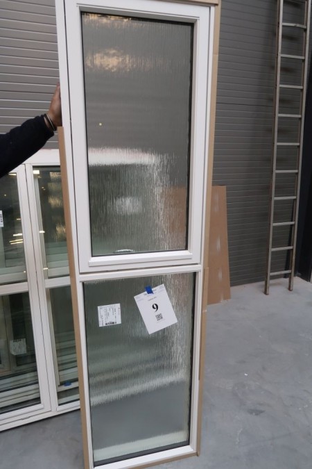 Wood / aluminum window, white / white, H216xB60 cm, frame width 13 cm. With matte glass