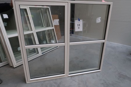 Wooden window, white / white, H158xB175 cm, frame width 11.5 cm. With groove for bottoms and clearings