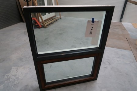 Fenster, Holz / Aluminium, schwarz, dunkles Holz / Weiß, H119xB95 cm, Rahmenbreite 12 cm