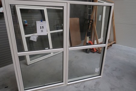 Wooden window, white / white, H158xB175 cm, frame width 11.5 cm. With groove for bottoms and clearings