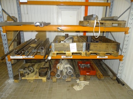Content in pallet rack with various tool steel on 7 pallets etc.