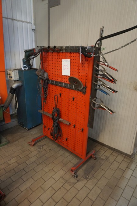 Tool board containing tools, welding pliers, clamps, etc.