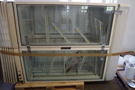 Shop refrigerator with 2 glass doors, tested ok h: 200 b: 135 d: 70 cm