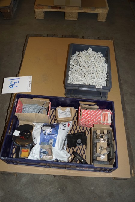 Pallet with paint masks, lock fittings and more