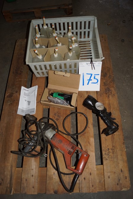 Electric drill + HITACHI multi-grinder + HITACHI work lamp +10 soap dispenser