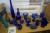 About 75 vases, bowls, candlesticks in blue + plate row with 3 drawers