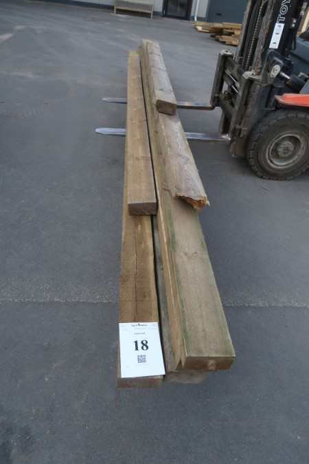 31 meter tømmer, imprægneret, 80x155 mm, længde 1/230, 2/360, 4/540 cm