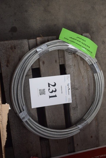20 meter plastic covered stålwire 10 mm. Brud 34,8 Kn 6x19 vindinger. 1770 n/mm2