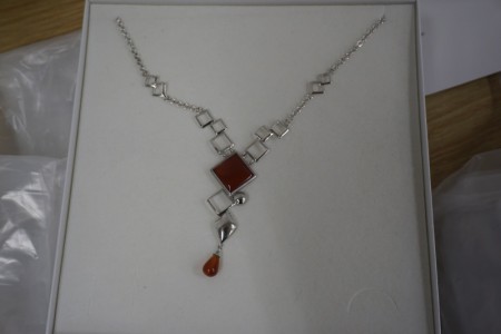 Necklace genuine silver. Red agate