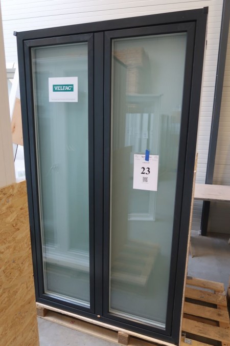 Holz / Aluminiumfenster, Anthrazit / Weiß, H200xB115,4 cm, Rahmenbreite 14,8 cm, innen, mit Rettungsöffnung, 3-lagiges Mattglas. Modell Foto