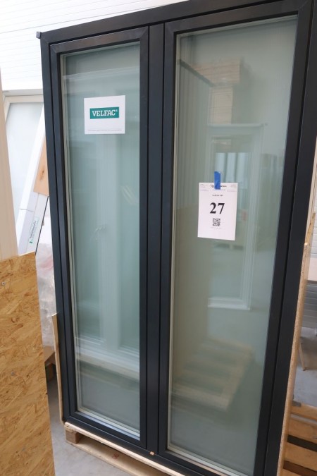 Holz / Aluminiumfenster, Anthrazit / Weiß, H200xB115,4 cm, Rahmenbreite 14,8 cm, innen, mit Rettungsöffnung, 3-lagiges Mattglas. Modell Foto