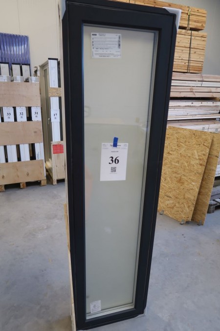 Holz / Aluminium-Fenster, Anthrazit / Weiß, H200xB55,1 cm, Rahmenbreite 14,8 cm, mit festem Rahmen, 3-lagiges Mattglas. Modell Foto