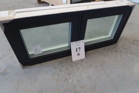 Wood / aluminum window, Anthracite / white, H50xB115,5 cm, frame width 14,8 cm, inward, with fixed frame, 3-layer glass. model Photo