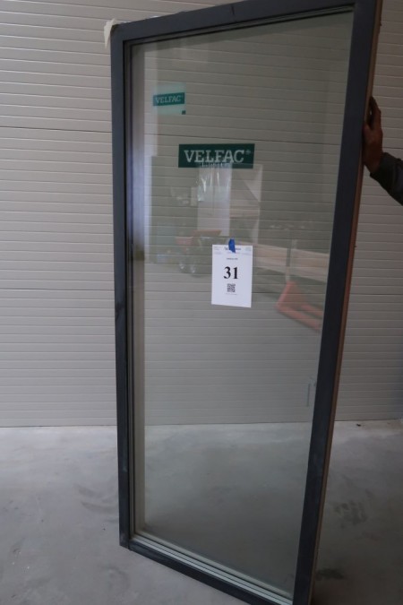 Terrace door, wood / aluminum, left out, anthracite / white, H218,5xB88 cm, frame width 15 cm. With 3-layer glass
