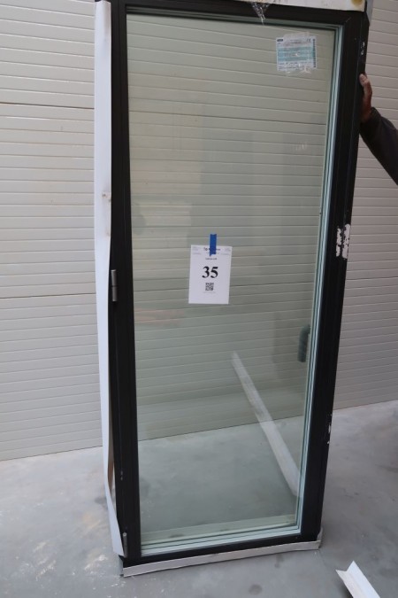 Terrace door, wood / aluminum, left out, anthracite / white, H218,5xB90 cm, frame width 15 cm. With 3-layer glass