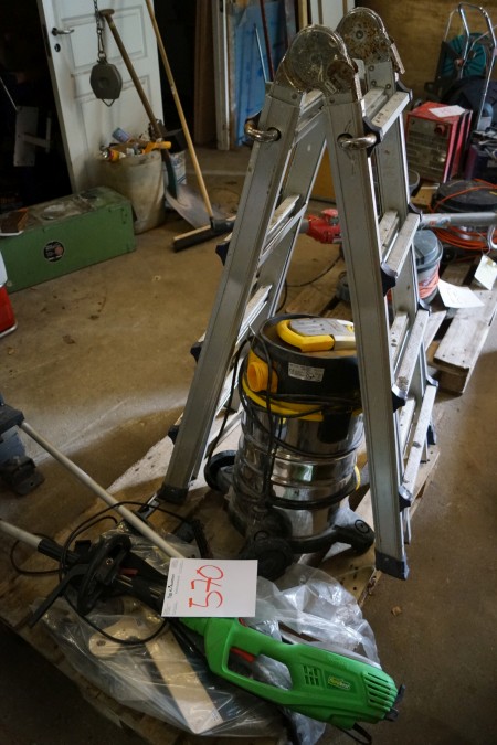 Wet vacuum + telescopic ladder + hedge trimmer, etc.