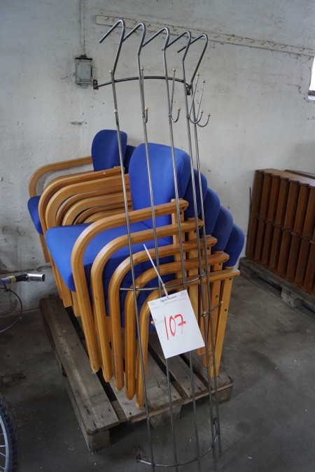 10 Stühle mit Rücken, blaue Hantel 108x40 cm