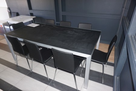 Spisebord. Glas - alu. 100x200x77 cm. + 8 stk. stole