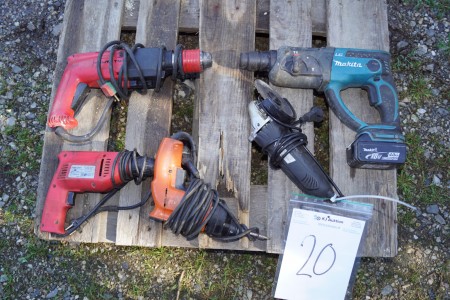 4 pc power tools + 1 pc battery machine, drills + angle grinder