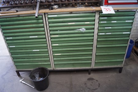 Large drawer section with 33 drawers h.120 b.200 d. 75 cm without content, can only be picked up after 13:00