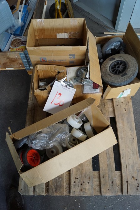 Pallet with transport wheels of different sizes