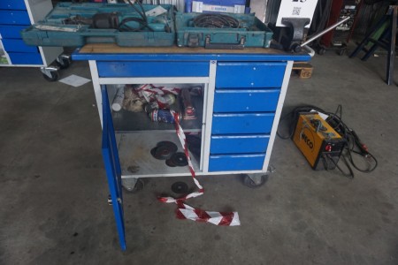 Tool trolley with vice and contents.