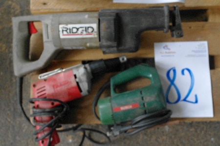 (3) Power tools. Bosch jigsaw + Drywall Screwdriver + Ridgid reciprocating saw. tried and tested OK
