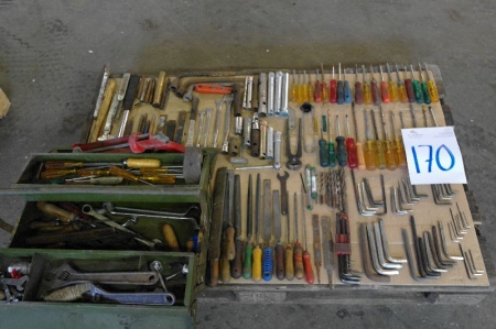Palle med div. håndværktøj + værktøjskasse
