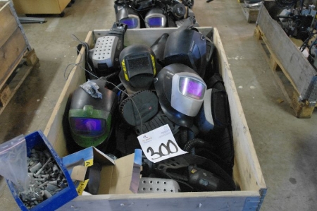 Pallet with welding and fresh air helmets etc.