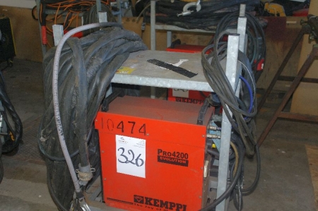 Kemppi Pro Evolution 4200 MIG / TIG welder with cable. Mounted in the frame on wheels.