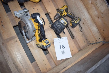 2 pcs. Dewalt power tools + charger. Circular saw (stand: ok) + drill (must have new battery)