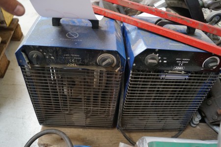 2 stk 9 kW varmeblæser + 2 stk 2 kW varmeblæser + mekanikker stol + luft boremaskine, med mere