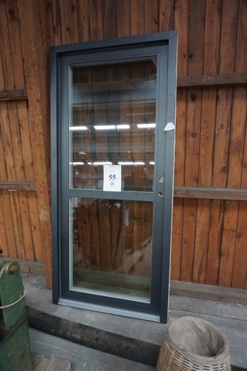 Rational front door. Right inward. Height: 218.8 cm. Width: 101 cm. Wood / aluminum. Atracite white. 3-layer double glazing.