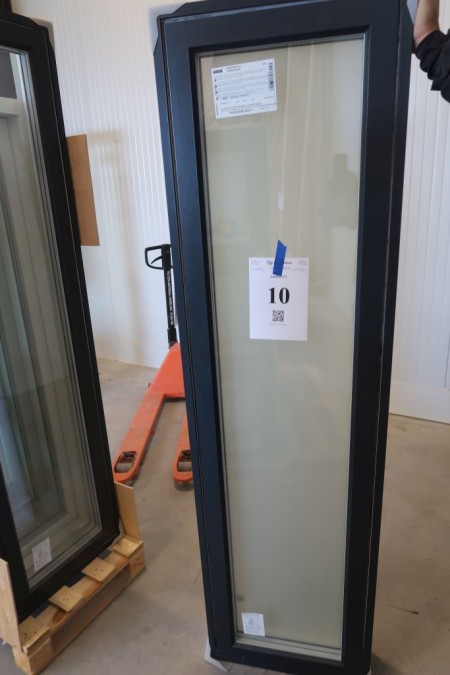 Holz / Aluminium-Fenster, Anthrazit / Weiß, H200xB55,1 cm, Rahmenbreite 14,8 cm, mit festem Rahmen, 3-lagiges Mattglas. Modell Foto