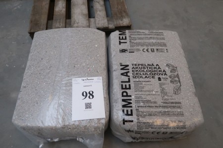 40 pakker papir uld Tempelan. 12,5 kg pr pakke. 1 pakke svarer til ca.: 3,5 m2 i 100 mm tykkelse. Se PDF fil for datablad