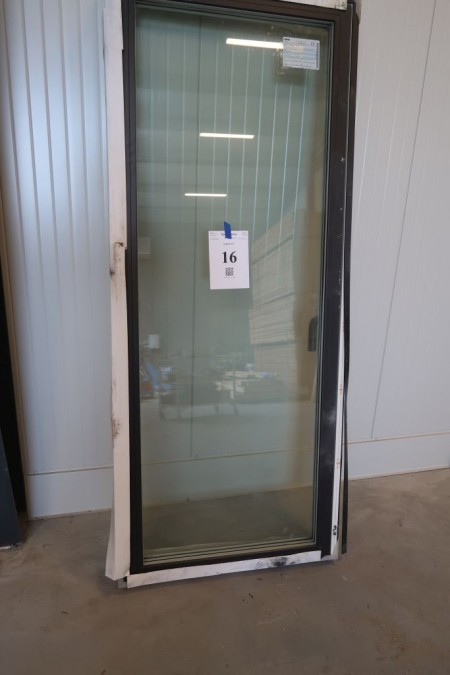 Terrace door, wood / aluminum, left out, anthracite / white, H218,5xB90 cm, frame width 15 cm. With 3-layer glass. Have damage to alu see photo